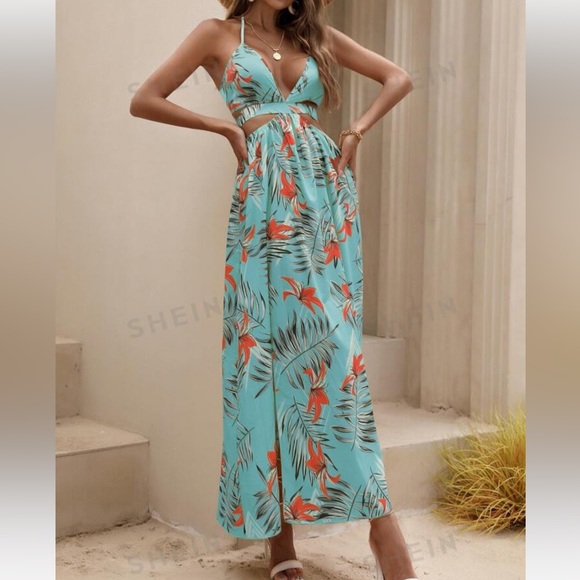 Tropical Print Backless Dress with Slit - Picture 4 of 7